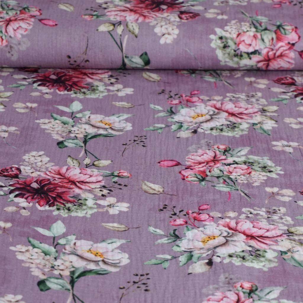 Musselin Double Gauze Blumenbouquet Blüten flieder